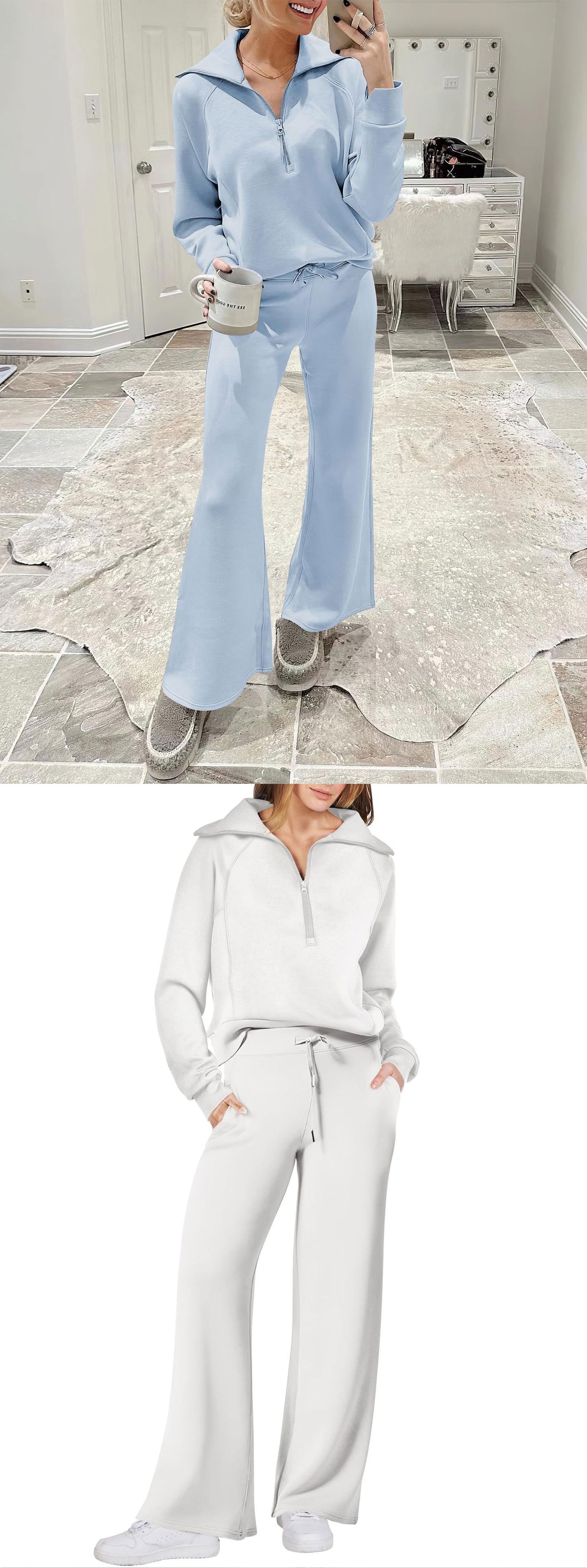 Autumn/Winter Casual Sports Set – Zip-Up Long Sleeve Sweatshirt and Wide-Leg Pants Two-Piece