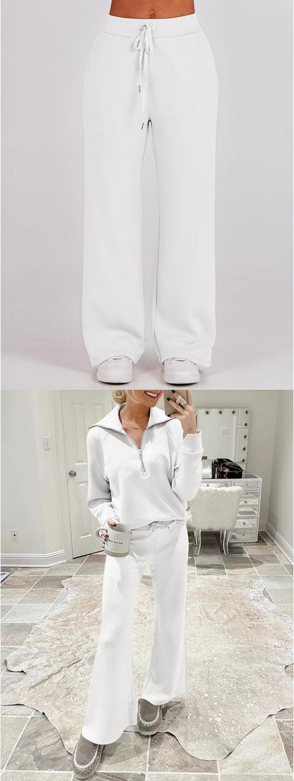 Autumn/Winter Casual Sports Set – Zip-Up Long Sleeve Sweatshirt and Wide-Leg Pants Two-Piece