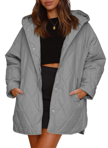 Women's Winter Coat – Casual Diamond Quilted Hooded Lightweight Jacket