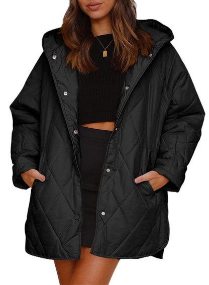 Women's Winter Coat – Casual Diamond Quilted Hooded Lightweight Jacket