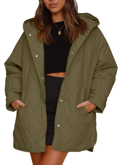 Women's Winter Coat – Casual Diamond Quilted Hooded Lightweight Jacket