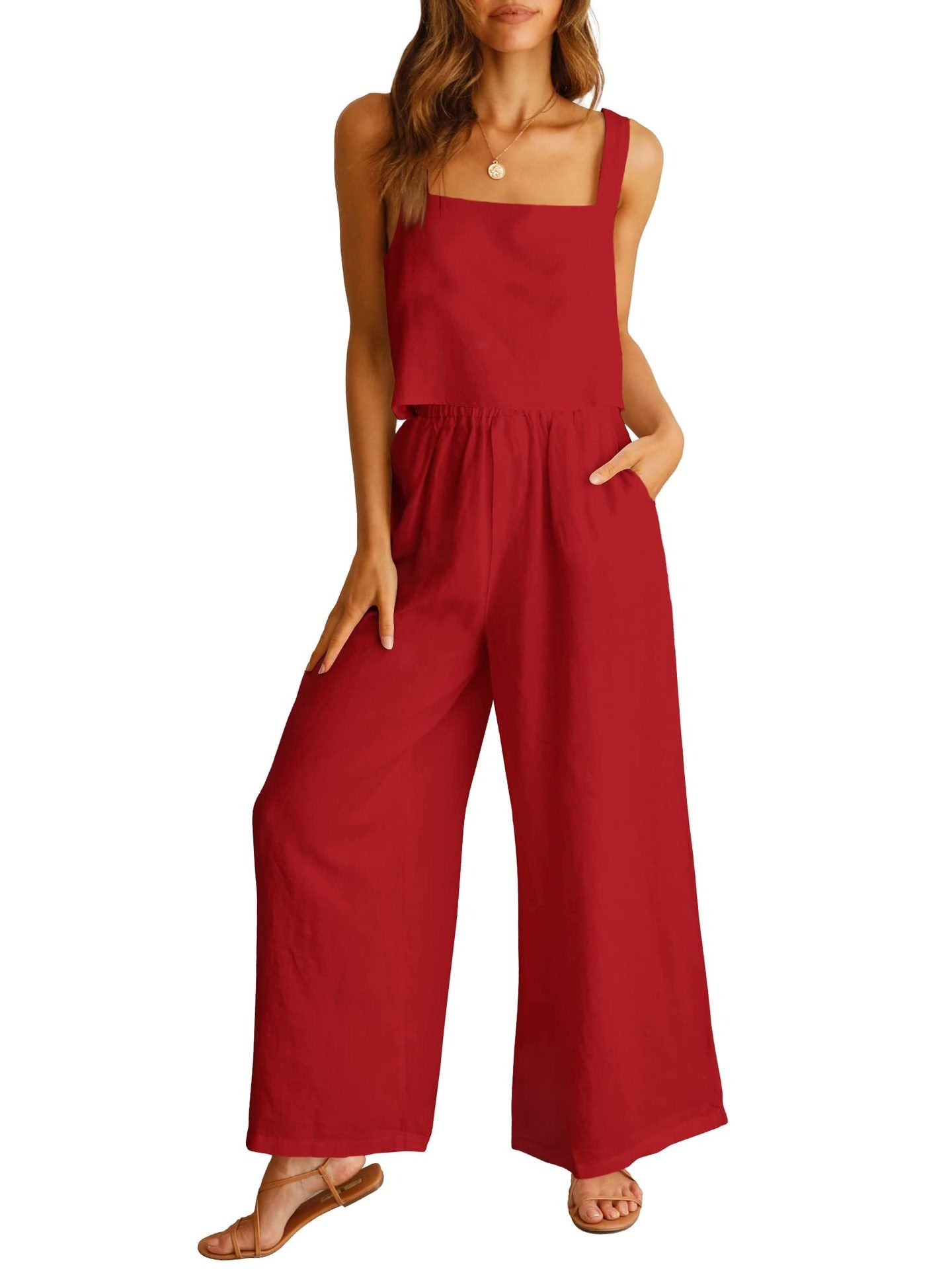 Women's 2-Piece Sleeveless Tank Top and Wide-Leg Long Pants Casual Set