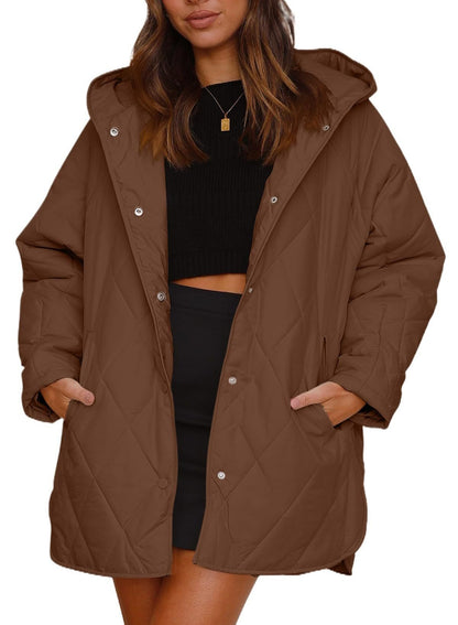 Women's Winter Coat – Casual Diamond Quilted Hooded Lightweight Jacket