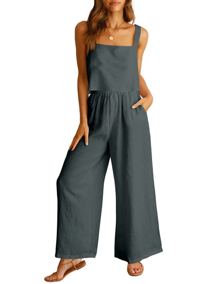 Women's 2-Piece Sleeveless Tank Top and Wide-Leg Long Pants Casual Set