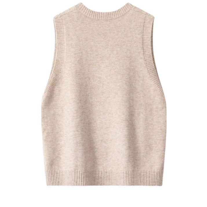 NZ-C00319002 2025 Retro V-neck knitted vest for women's spring and autumn with solid color casual sweater vest vest