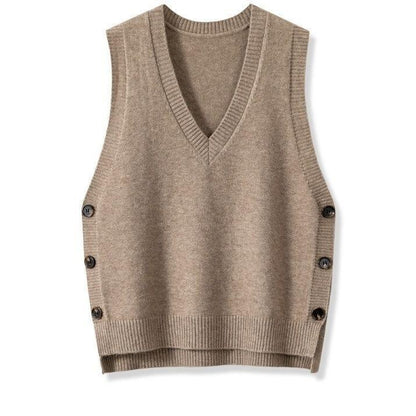 NZ-C00319002 2025 Retro V-neck knitted vest for women's spring and autumn with solid color casual sweater vest vest