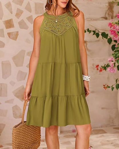 LYQ0052 2025 hollow lace splicing neck A word dress