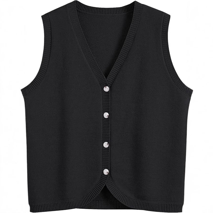 NZ-C00319001 2025 spring and summer new women's vest sleeveless knitted sweater vest buckle V-neck casual wear