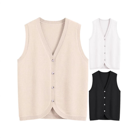 NZ-C00319001 2025 spring and summer new women's vest sleeveless knitted sweater vest buckle V-neck casual wear