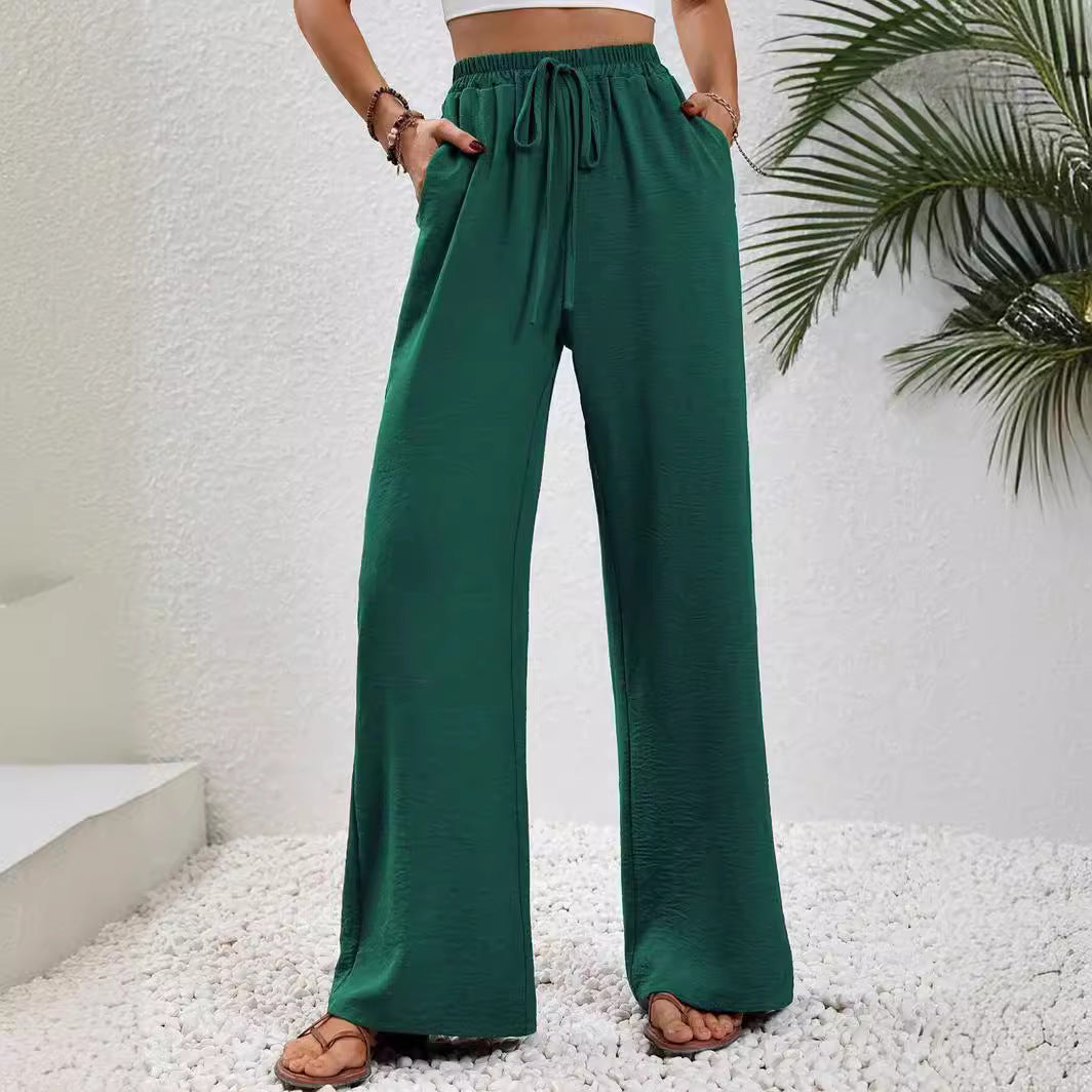 KU-TUO030401 Tiktoktemu Women's Clothing 2025 Spring and Summer New Versatile Solid Color Mopping Wide Leg Pants Casual Pants