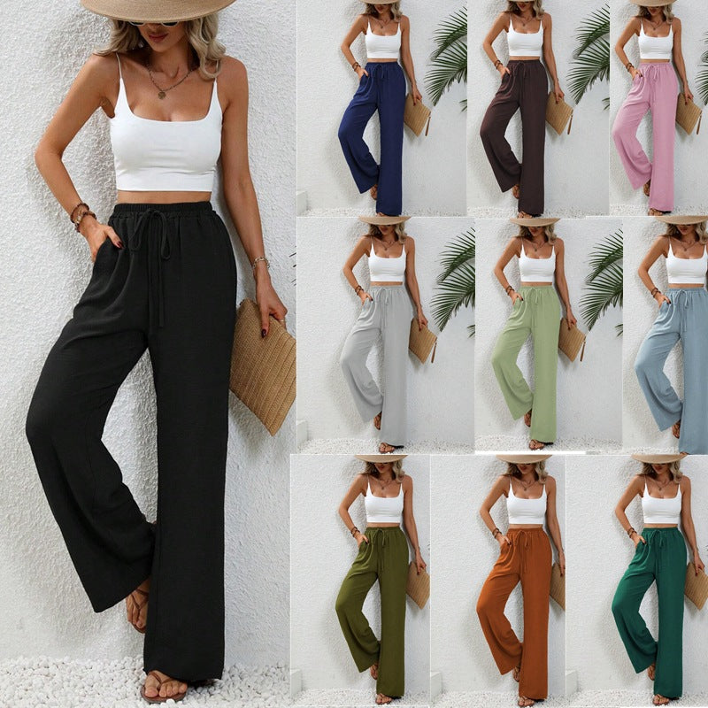 KU-TUO030401 Tiktoktemu Women's Clothing 2025 Spring and Summer New Versatile Solid Color Mopping Wide Leg Pants Casual Pants