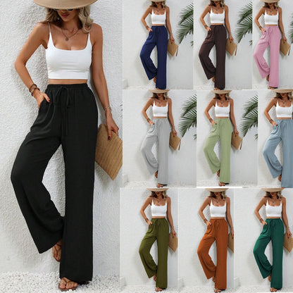 KU-TUO030401 Tiktoktemu Women's Clothing 2025 Spring and Summer New Versatile Solid Color Mopping Wide Leg Pants Casual Pants
