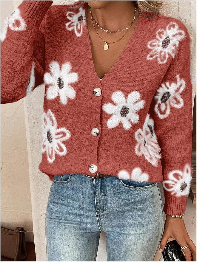 NZ-C00319003 Flower pattern button-up cardigan