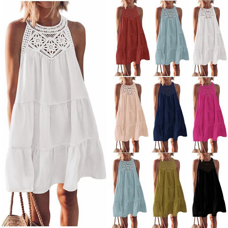 LYQ0052 2025 hollow lace splicing neck A word dress