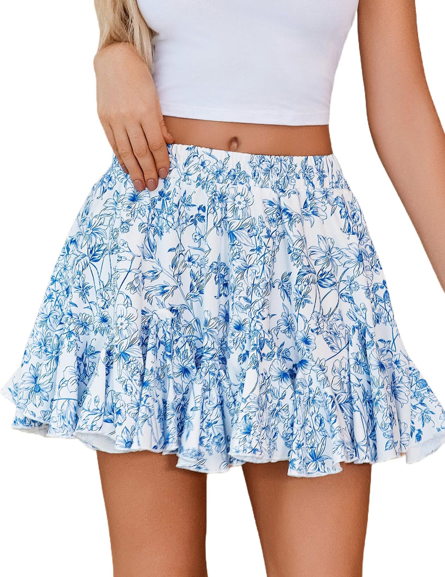 BSQ0001  2025 spring and summer a-word floral high-end casual lotus leaf edge women's printed mini skirt