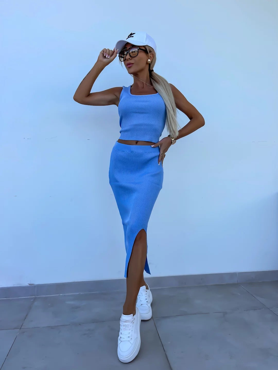 TZ-CO03017003 Women's clothing 2025 summer new vest short skirt set solid color slim top slit skirt women's two-piece set