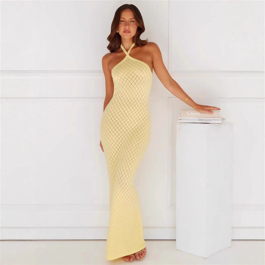 NZ-C00321005 2025 New product beach dress women's solid color sexy knitted beach bikini swimsuit blouse dress