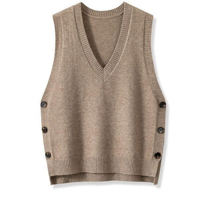 NZ-C00319002 2025 Retro V-neck knitted vest for women's spring and autumn with solid color casual sweater vest vest