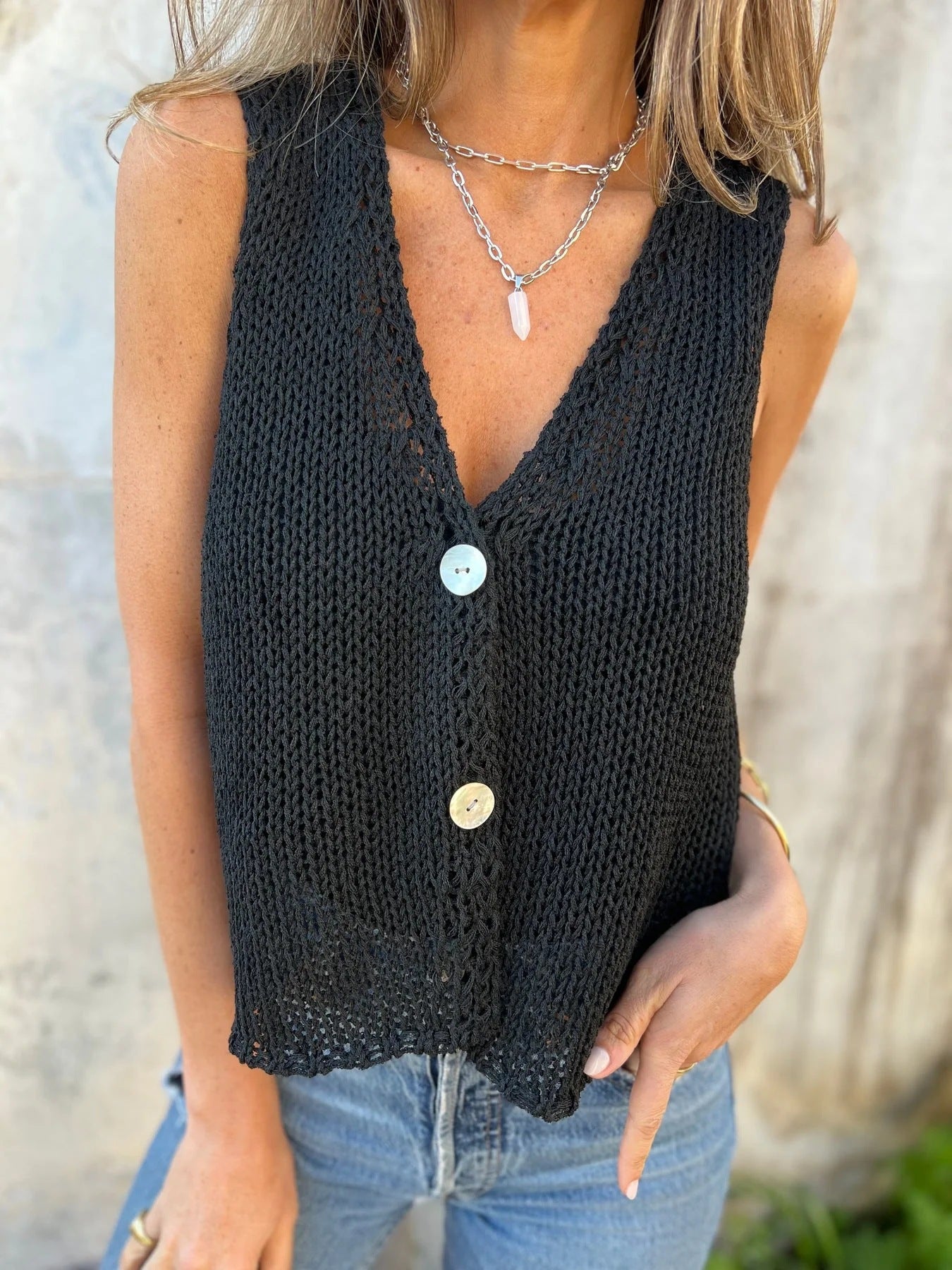 NZ-C00321001 2025 new European and American women's clothing summer single-breasted vest knitted cardigan vest
