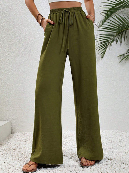 KU-TUO030401 Tiktoktemu Women's Clothing 2025 Spring and Summer New Versatile Solid Color Mopping Wide Leg Pants Casual Pants