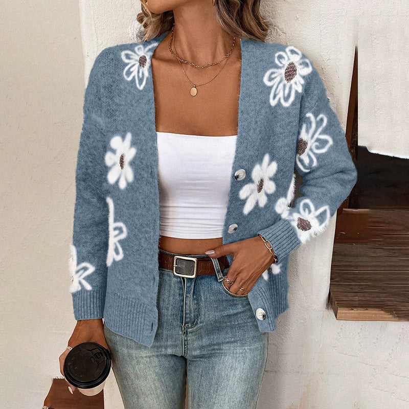 NZ-C00319003 Flower pattern button-up cardigan