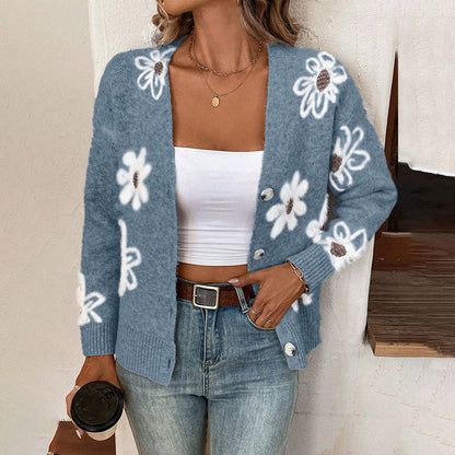NZ-C00319003 Flower pattern button-up cardigan