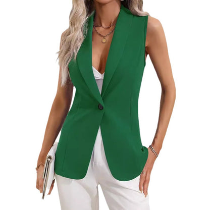 NZ-COA0304005 Spring and Autumn 2025 New Solid Color Cardigan Single Button Jacket Sleeveless Crew Neck Jacket Women