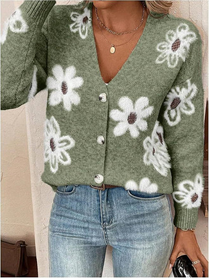 NZ-C00319003 Flower pattern button-up cardigan