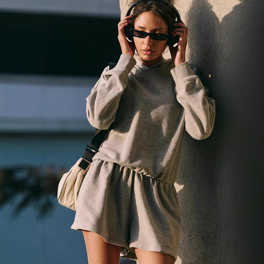 TZ-CO03017007 New Lazy Simple Sports Women's Clothing Solid Color Hooded Halter Loose Casual Shorts onesie