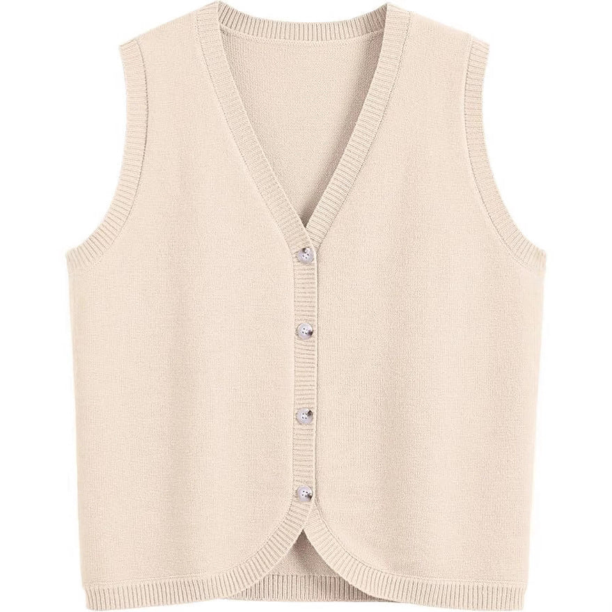 NZ-C00319001 2025 spring and summer new women's vest sleeveless knitted sweater vest buckle V-neck casual wear