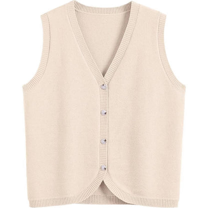 NZ-C00319001 2025 spring and summer new women's vest sleeveless knitted sweater vest buckle V-neck casual wear