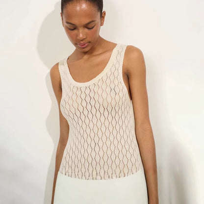 NZ-C00321004 Summer 2025 New Knitted Hollow Solid Color Dress Sexy Slim Suspender Long Dress
