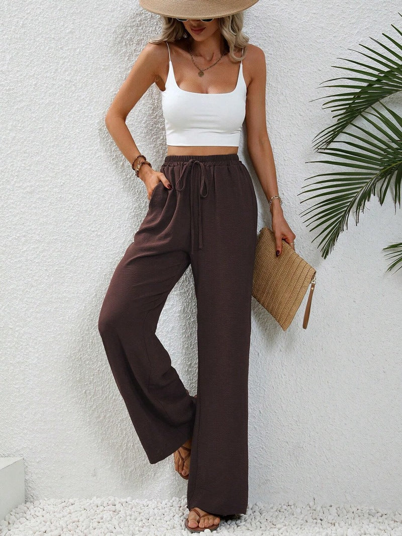 KU-TUO030401 Tiktoktemu Women's Clothing 2025 Spring and Summer New Versatile Solid Color Mopping Wide Leg Pants Casual Pants