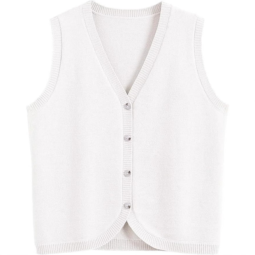NZ-C00319001 2025 spring and summer new women's vest sleeveless knitted sweater vest buckle V-neck casual wear
