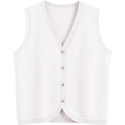 NZ-C00319001 2025 spring and summer new women's vest sleeveless knitted sweater vest buckle V-neck casual wear