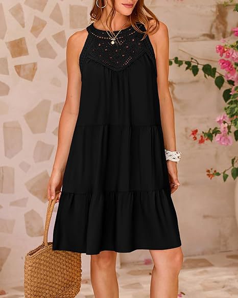 LYQ0052 2025 hollow lace splicing neck A word dress