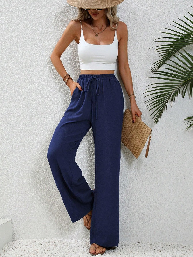 KU-TUO030401 Tiktoktemu Women's Clothing 2025 Spring and Summer New Versatile Solid Color Mopping Wide Leg Pants Casual Pants