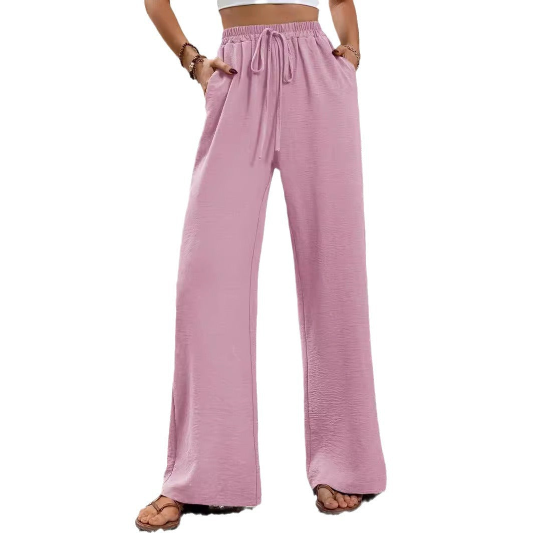 KU-TUO030401 Tiktoktemu Women's Clothing 2025 Spring and Summer New Versatile Solid Color Mopping Wide Leg Pants Casual Pants