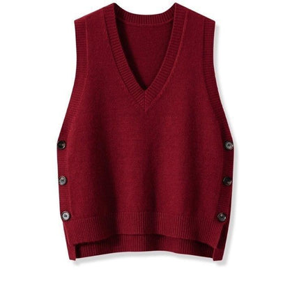 NZ-C00319002 2025 Retro V-neck knitted vest for women's spring and autumn with solid color casual sweater vest vest