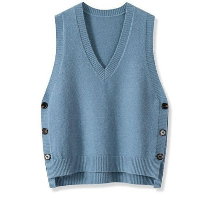 NZ-C00319002 2025 Retro V-neck knitted vest for women's spring and autumn with solid color casual sweater vest vest