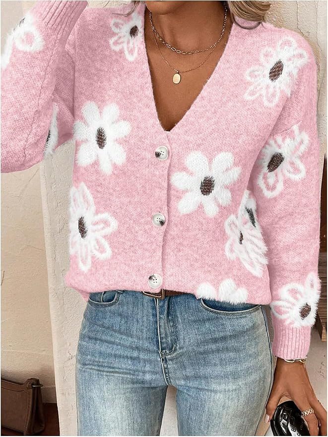 NZ-C00319003 Flower pattern button-up cardigan