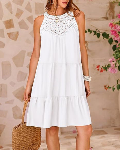 LYQ0052 2025 hollow lace splicing neck A word dress