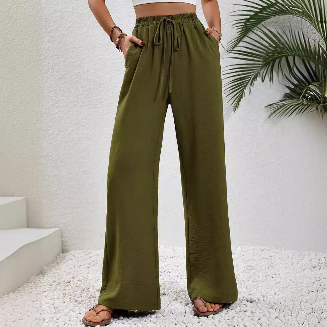 KU-TUO030401 Tiktoktemu Women's Clothing 2025 Spring and Summer New Versatile Solid Color Mopping Wide Leg Pants Casual Pants