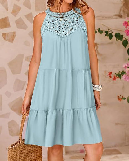 LYQ0052 2025 hollow lace splicing neck A word dress
