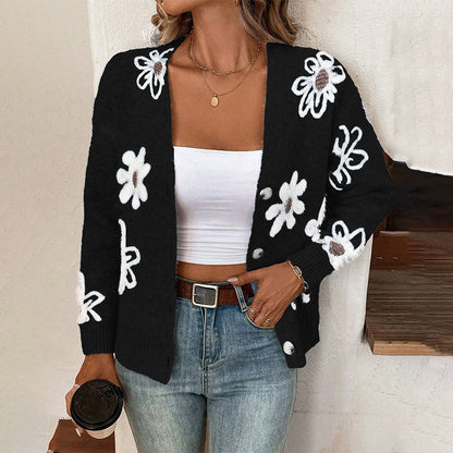 NZ-C00319003 Flower pattern button-up cardigan