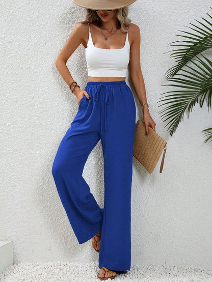 KU-TUO030401 Tiktoktemu Women's Clothing 2025 Spring and Summer New Versatile Solid Color Mopping Wide Leg Pants Casual Pants