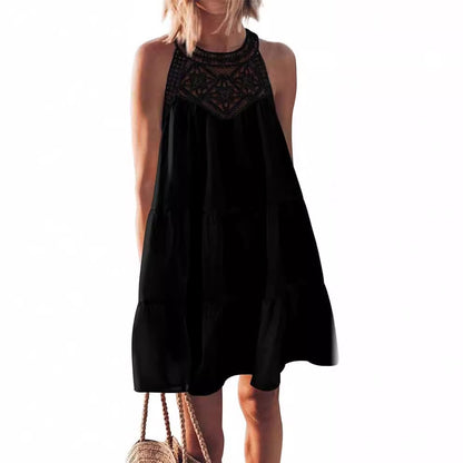 LYQ0052 2025 hollow lace splicing neck A word dress