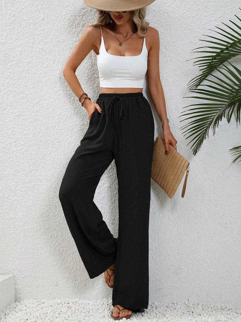 KU-TUO030401 Tiktoktemu Women's Clothing 2025 Spring and Summer New Versatile Solid Color Mopping Wide Leg Pants Casual Pants