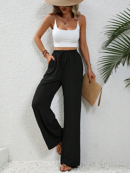 KU-TUO030401 Tiktoktemu Women's Clothing 2025 Spring and Summer New Versatile Solid Color Mopping Wide Leg Pants Casual Pants