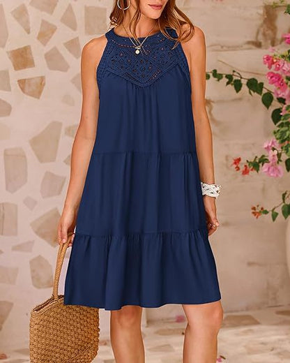 LYQ0052 2025 hollow lace splicing neck A word dress